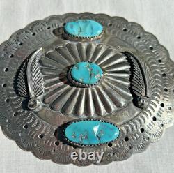 Vtg Sterling Silver Large Brooch Pin Navajo Turquoise Concho 3 1/4