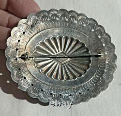Vtg Sterling Silver Large Brooch Pin Navajo Turquoise Concho 3 1/4