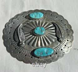 Vtg Sterling Silver Large Brooch Pin Navajo Turquoise Concho 3 1/4