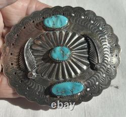 Vtg Sterling Silver Large Brooch Pin Navajo Turquoise Concho 3 1/4