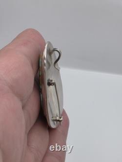 Vtg Sterling Silver Native American Turquoise Pendant Pin Brooch