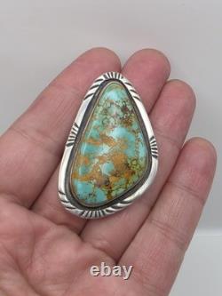 Vtg Sterling Silver Native American Turquoise Pendant Pin Brooch