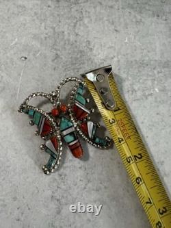 Vtg Sterling Silver Zuni W. J. Haloo Multistone Mosaic Inlay Butterfly Brooch/Pin