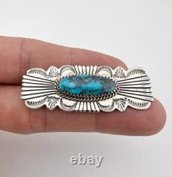 Vtg Will Denetdale Navajo Sterling Silver Natural Spiderweb Turquoise Pin Brooch