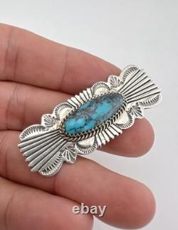 Vtg Will Denetdale Navajo Sterling Silver Natural Spiderweb Turquoise Pin Brooch