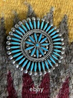 Vtg ZUNI NEEDLEPOINT PIN PENDANT TURQUOISE STERLING SILVER EXQUISITE QUALITY