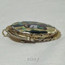 Vtg ZUNI Native American MOP Turquoise Multi-Stone Inlay Sterling Pin Pendant