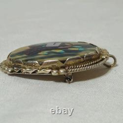 Vtg ZUNI Native American MOP Turquoise Multi-Stone Inlay Sterling Pin Pendant