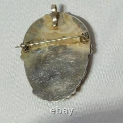 Vtg ZUNI Native American MOP Turquoise Multi-Stone Inlay Sterling Pin Pendant