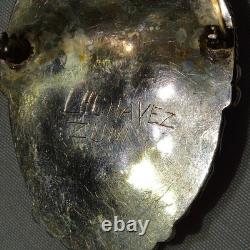 Vtg ZUNI Native American MOP Turquoise Multi-Stone Inlay Sterling Pin Pendant