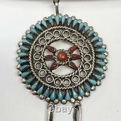 Vtg ZUNI Petit Point TURQUOISE Pin Pendant Necklace by Marcii Tzuni 62.3g Silver