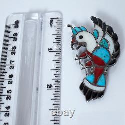 Vtg ZUNI Silver Channel Inlay Bird Parrot Brooch Pin 10.7g 2.25x1.25 1950s/60s