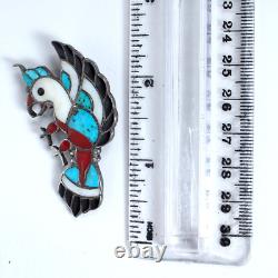 Vtg ZUNI Silver Channel Inlay Bird Parrot Brooch Pin 10.7g 2.25x1.25 1950s/60s