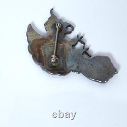 Vtg ZUNI Silver Channel Inlay Bird Parrot Brooch Pin 10.7g 2.25x1.25 1950s/60s