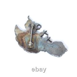 Vtg ZUNI Silver Channel Inlay Bird Parrot Brooch Pin 10.7g 2.25x1.25 1950s/60s