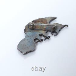 Vtg ZUNI Silver Channel Inlay Bird Parrot Brooch Pin 10.7g 2.25x1.25 1950s/60s