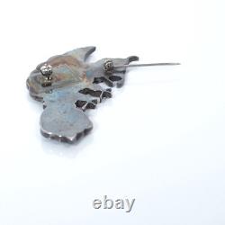 Vtg ZUNI Silver Channel Inlay Bird Parrot Brooch Pin 10.7g 2.25x1.25 1950s/60s