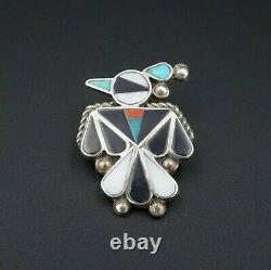 Vtg Zuni Fay Tsosie Sterling Inlay Multi Stone Thunderbird Pendant Brooch OS558