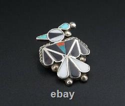 Vtg Zuni Fay Tsosie Sterling Inlay Multi Stone Thunderbird Pendant Brooch OS558