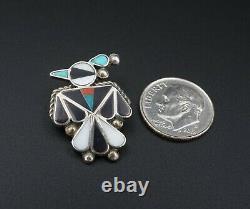 Vtg Zuni Fay Tsosie Sterling Inlay Multi Stone Thunderbird Pendant Brooch OS558