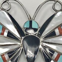 Vtg Zuni Gemstone Inlay Butterfly Sterling Slvr Pendant Brooch Pin Sara Edaakie