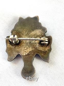 Vtg Zuni Native American Indian Sterling Petite Point Turquoise Flower Pin