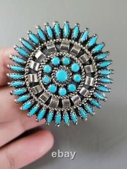 Vtg Zuni Native American Turquoise Sterling Silver Petit Point Pin Pendant 14 gr