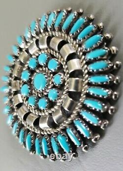 Vtg Zuni Native American Turquoise Sterling Silver Petit Point Pin Pendant 14 gr