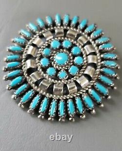 Vtg Zuni Native American Turquoise Sterling Silver Petit Point Pin Pendant 14 gr