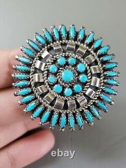 Vtg Zuni Native American Turquoise Sterling Silver Petit Point Pin Pendant 14 gr