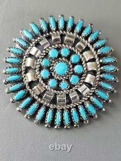 Vtg Zuni Native American Turquoise Sterling Silver Petit Point Pin Pendant 14 gr