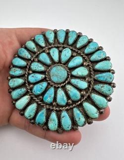 Vtg Zuni Navajo Sterling Silver Petit Point Turquoise Cluster Pin Pendant 3.5
