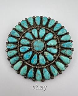 Vtg Zuni Navajo Sterling Silver Petit Point Turquoise Cluster Pin Pendant 3.5