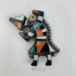 Vtg Zuni Pin Brooch Rainbow Man Silver Native American Turquoise Coral Inlay