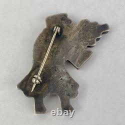 Vtg Zuni Pin Brooch Rainbow Man Silver Native American Turquoise Coral Inlay