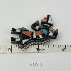 Vtg Zuni Pin Brooch Rainbow Man Silver Native American Turquoise Coral Inlay