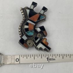 Vtg Zuni Pin Brooch Rainbow Man Silver Native American Turquoise Coral Inlay