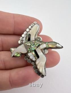 Vtg Zuni Sterling Silver Carved Multi Gemstone Inlay Mallard Duck Pin Brooch