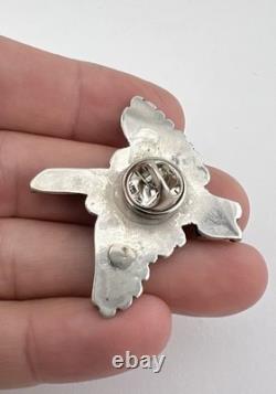 Vtg Zuni Sterling Silver Carved Multi Gemstone Inlay Mallard Duck Pin Brooch