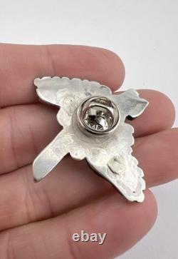 Vtg Zuni Sterling Silver Carved Multi Gemstone Inlay Mallard Duck Pin Brooch
