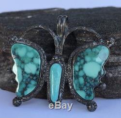 Vtg Zuni Sterling Silver Kingman Turquoise Butterfly Pin Pendant J Romancito