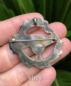 Vtg Zuni Sterling Silver Mosaic Multi Stone Inlay Hummingbird Pin Brooch Pendant