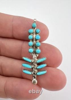Vtg Zuni Sterling Silver Needle Point Turquoise Corn Stalk Pin Pendant 1 5/8