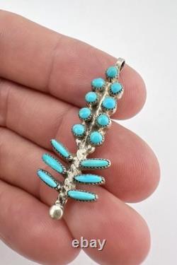 Vtg Zuni Sterling Silver Needle Point Turquoise Corn Stalk Pin Pendant 1 5/8