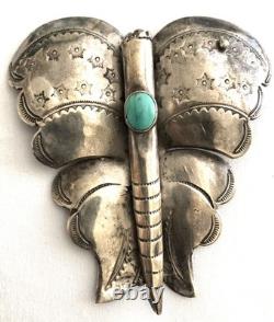 VtgNative American Navajo Sterling Silver Turquoise Butterfly Brooch 3- 47.3 g