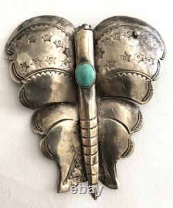 VtgNative American Navajo Sterling Silver Turquoise Butterfly Brooch 3- 47.3 g