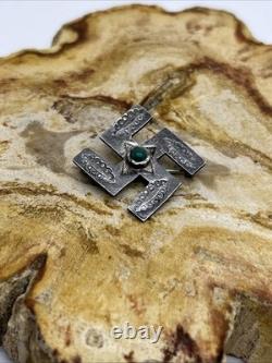 Whirling Logs Sterling Turquoise Pin Native American Navajo Unmarked OLD