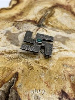Whirling Logs Sterling Turquoise Pin Native American Navajo Unmarked OLD