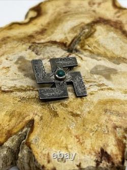 Whirling Logs Sterling Turquoise Pin Native American Navajo Unmarked OLD