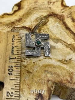 Whirling Logs Sterling Turquoise Pin Native American Navajo Unmarked OLD